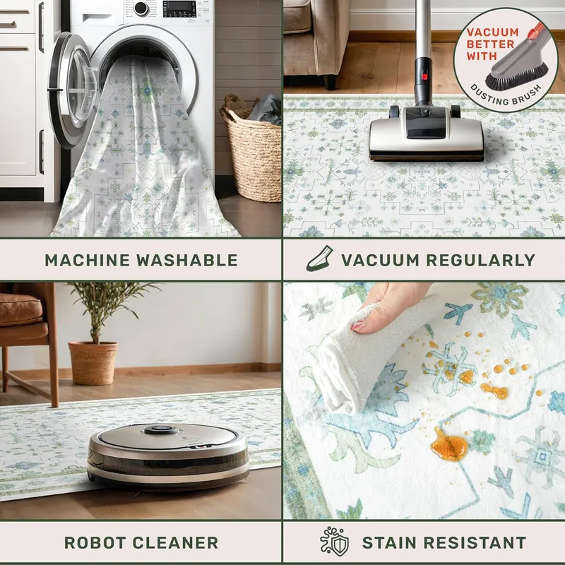 Hazo Haus Oriental 10×14 Rug Living Room, Cream Blue and Green